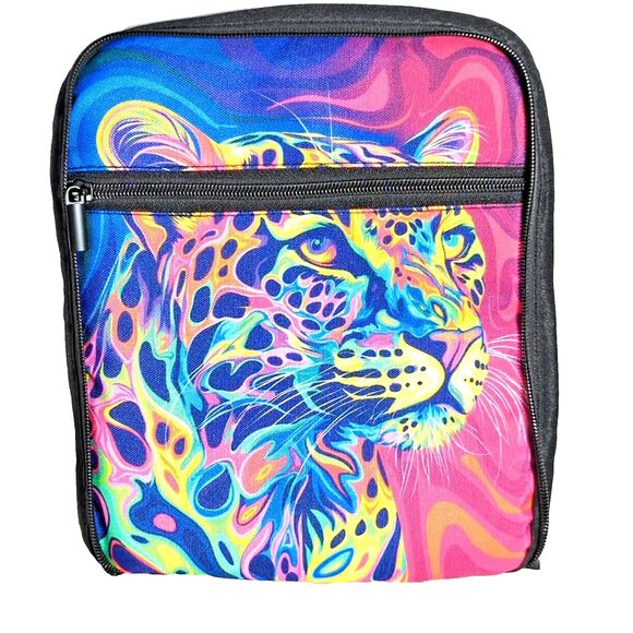 Psychedelic Leopard Print Insulated Lunchbox - Colorful Neon Lunch Tote NIP - Picture 1 of 4